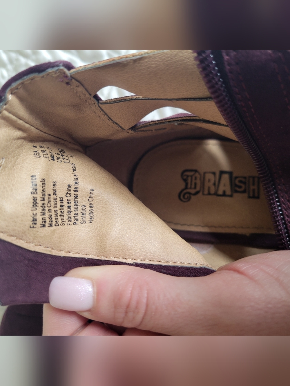 Brash Plum Suede Strappy Block Heel Sandals Boho Cutout Zip Back Size 8 - Picture 7 of 7